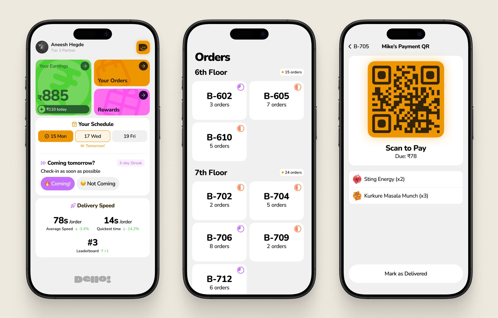 Dello delivery partner-facing product flow