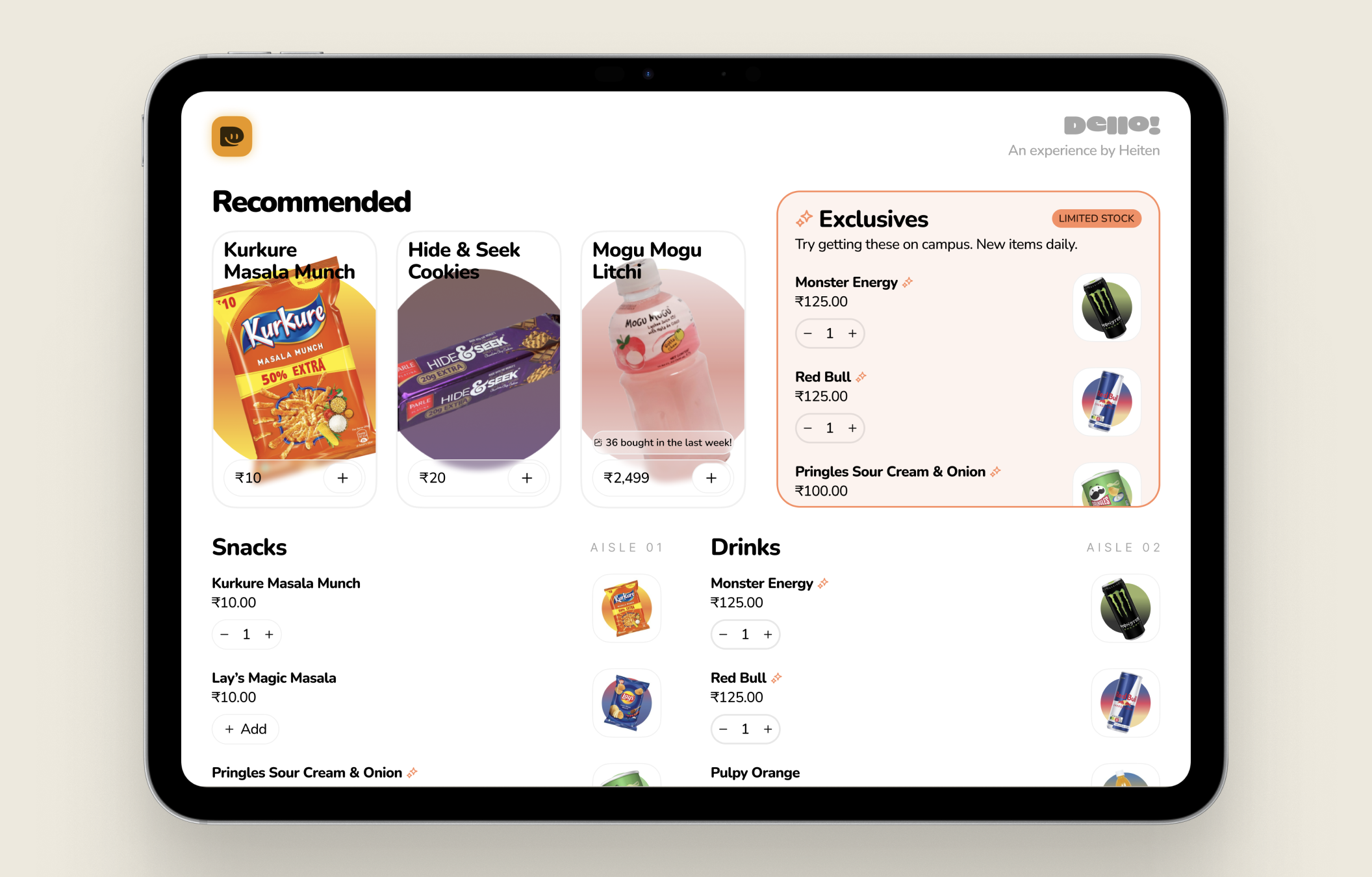 Dello iPad consumer-facing ordering app