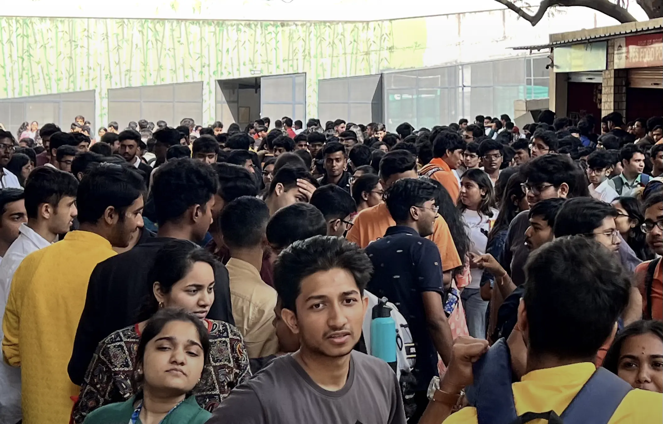 Crowded university campus snack queue